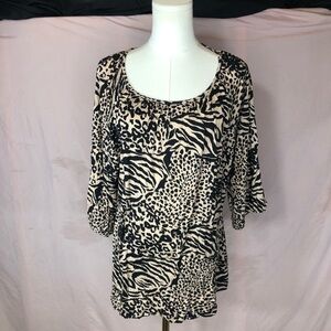 Size XL Soma Animal Print Scoop Neck Tunic - Black & Cream